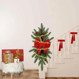 Decorative Flowers Red Glow Christmas Staircase Garland With Illuminating Effects Bowknot Pinecone Small Wreaths For Indoor