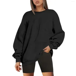 Women's Hoodies Solid Colour Round Neck Oversized Sweatshirt Loose Fit Long Sleeve Light Blouse Blank Sweatshirts Women