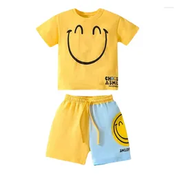 Clothing Sets Children's Set 2024 Boys Summer Suit Crewneck Pullover T-shirt Plus Shorts Pure Cotton Letter Casual Sports Clothes