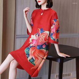 Casual Dresses Miyake Fashion Dress Mother's Summer Fashionable Age-reducing Loose Modified Cheongsam Chinese Style Retro Large Women's