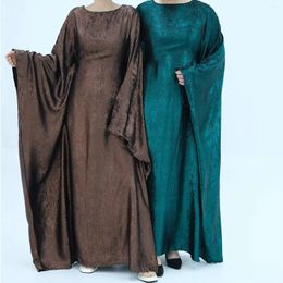 Ethnic Clothing Batwing Sleeve Women Shiny Satin Maxi Dress Muslim Islamic Loose Kaftan Abaya Modest Robe Gown Female Vestidos Arab