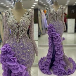 2024 Aso Ebi Lavender Mermaid Prom Dress Crystals Sequined Evening Formal Party Second Reception 50th Birthday Engagement Thanksgiving Gowns Dresses ZJ115