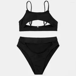 Women's Swimwear ZTVitality Black Hollow Out Sexy Women Swimsuit 2024 Bikini Padded Bra High Waist Summer Beach Brazilian Biquini