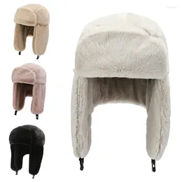 Berets Winter Hat Women Men Faux Fur Solid Colour Lei Feng Cap Russian Bomber Ski Warm Earmuffs Thicken Ear-flapped