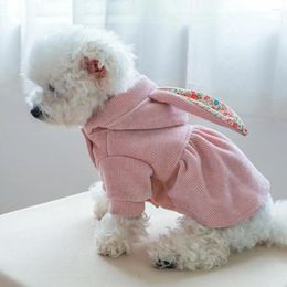 Dog Apparel Puppy Dress Stylish Solid Colour Buttons Pet Pleated