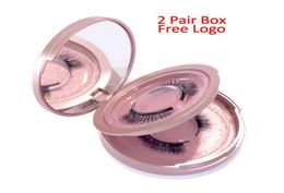 ELB007 Whole Rose Gold Round Plastic Eyelash Packaging Box With Mirror False Eyelashes lashes empty Boxes two pair box lo1342671