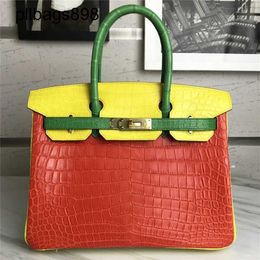 BK Totes Designer Bag Crocodile Leather 7a Handbag Handmade 30 red yellow and high-end privateqq