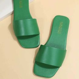 Slippers Fashion Minimalist Single Shoulder Slide Solid Colour Womens 2023 Summer New Outdoor Beach Open Flat Shoes H240527 FPD8