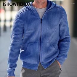 Men's Sweaters Tops Cardigan 2024 Korean Style Men Hooded Knitted Slim Sweater Casual Streetwear Male Head Zipper Long Sleeve Hoodie Outwear