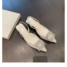 Fashion Women's Summer 2024 Style Sandals Shoes Black Satin Crystal Strass Pointy Toe Stiletto Stripper Slingback High 4dd