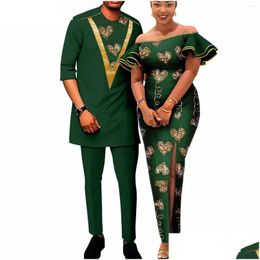 Ethnic Clothing Sale African Print Dresses For Women Ruffles Sleeve Fit Matching Couple Outfits Dashiki Men Zipper Shirt Pants Sets Dr Otx34