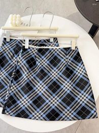 Skirts High Quality Blue A-Line Skirt Women's Party Prom All-Match Classical Cozy Street 2024 Autumn Winter