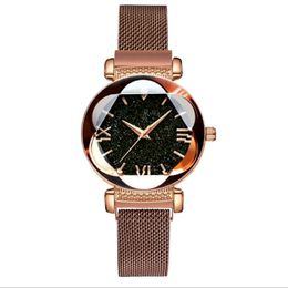 MULILAI Brand Starry Sky Luminous Quartz Womens Watches Magnetic Mesh Band Flower Dial Casual Style Trendy Ladies Watch 306S