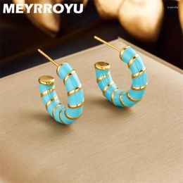 Stud Earrings MEYRROYU 316L Stainless Steel Golden Pink Blue C Shape Earring For Women Arrival Jewellery Chic Birthday Gift Accessories