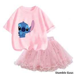 Summer children Clothes Cute girls T Shirt& tutu Mesh Skirt Two Piece Pretty Little kids Clothing Set Fashion Outfits L2405