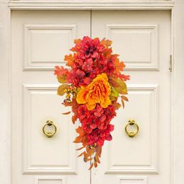 Decorative Flowers Fall Wreath Hanger Creative Front Door Garland For Outdoor Window Wedding