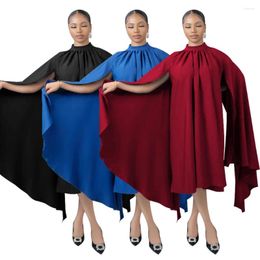 Casual Dresses Autumn Winter High Neck Women Party Dress Elegant Solid Cape Sleeves Female Drop