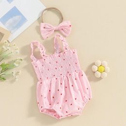 Rompers Soft Cotton Sleeveless Baby Girls Romper Infant Born Outfit Strawberry Print Bodysuit Headband Set Little Summer Clothes