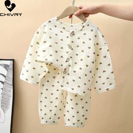 Pajamas Pajamas Childrens Summer Thin Pajama Set New 2023 Boys and Girls Cartoon Season 3 Sleeve Cotton Shirt with Pants Baby Casual Wear WX5.21