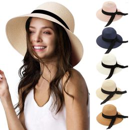 Wide Brim Hats Sun Cap Women Summer Straw Hat Beach Foldable Floppy Roll Up UPF 50 Caps For Gardening