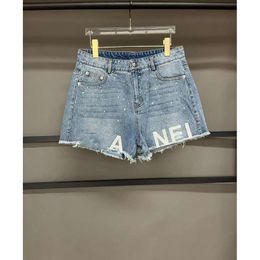 CHANNEL High Quality 2024 Year New Retro Tassel Edge Gradient Wash and Wear out Letter Printed Denim Shorts for Women chanells
