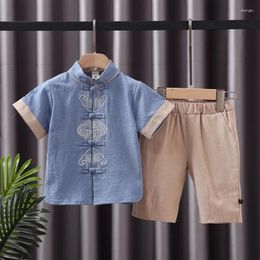 Clothing Sets Hanfu Boys Clothes Suit Cotton Chinese Style Stand Collar Short Sleeve Shorts 2 Piece Children's Baby Tang Suits