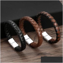Tennis Vintage Braid Leather Bracelet Mens Alloy Magnetic Buckle Bracelets Bangle Cuff Wristband Fashion Jewelry Drop Delivery Dhlrx