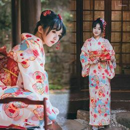 Ethnic Clothing Japanese Traditional Kimono Gown With Obi Print Flower Airy Dresses Costume Women Ladies Geisha Haori Yukata Suit