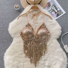 Złote lato błyszczące kobiety Szybkie seksowne brokat kryształowy stroje kąpielowe bikini bikini biczarny rhinestone stanik plażowy klub noszenia kąpieli kostium FZ2405232