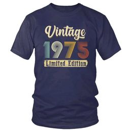 Men's T-Shirts Classic Vintage 1975 100% Cotton Tshirt Men Short Sleeve Birthday Gift T Shirt Casual T-shirt Soft Slim Fit Tee Tops Clothing J240522