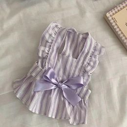 Dog Apparel Pet Princess Style Cute Little Flying Sleeve Dress Spring/Summer Stripe Tank Top Cat Bow Clothing