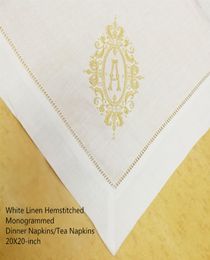 Set of 12 Fshion Monogrammed Dinner Napkins white linen Hemstitched Table Napkins 20x20inch Tea Napkins4436170