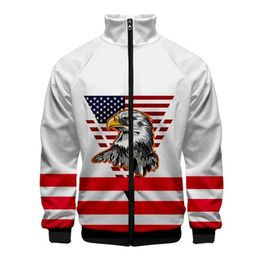 Men's Jackets USA Flag American Stars And Stripes 3D Stand Collar Jackets Men Women Zipper Jacket Casual Long Slve Jacket Coat Clothes Male T240523