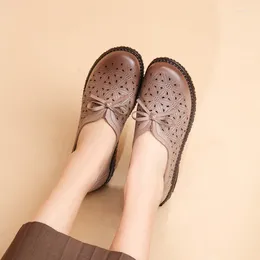 Casual Shoes 2024 Fashion Ladies Hollow Loafer Women Leather Flat Female Summer Breathable Mocasines Soft Sole Comfortable Footwear