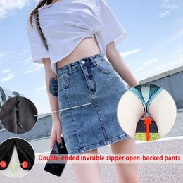 Women's Jeans Summer Elastic Crotch Invisible Zipper Denim Sexy Dress For Sex Women's High Waist A-line Short Skirt Trouser