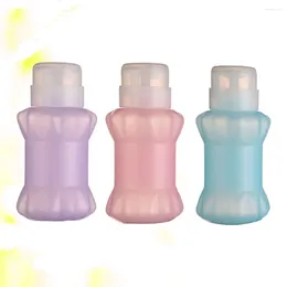 Nail Gel 3Pcs Diamond Corner Lockable Polish Remover Bottle Plastic Liquid Press Pumping Container(Random Color)