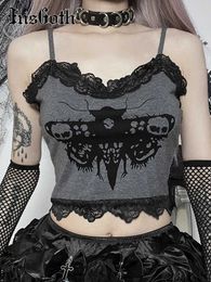 Women's T-Shirt InsGoth Y2k Gothic Lace Trim Cami Top Womens Harajuku E-girl Vintage Moth Print Crop Top Sleeveless Sexy Tank Tops Camisole S245316