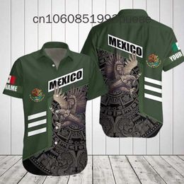 Men's Casual Shirts Custom Name Mexico Mens Short Sleeve Hawaiian Shirt 3D Printed Male Hawaii Beach Tshirt Female Summer Lapel Tee Unisex