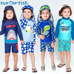 Kids Boy Two Piece Children Swimwear Child Swim Trunk Beach Cap Baby Swimsuit Cartoon Split Rash Guard Bathing Suit L2405