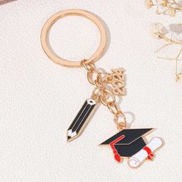Handmade Graduation Keychain Enamel Pencil 2024 Bachelor's Hat Key Rings For Women Men Graduated Gift Handbag Decoration Jewelry