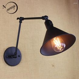 Wall Lamp Antique Black Reto Industrial Metal Shade MINI With Long Swing Arm For Workroom Bedside Bedroom Illumination Sconce