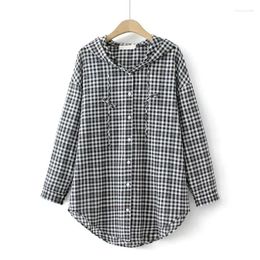 Women's Polos Plus Size Shirt Summer Thin Cotton Plaid Tops Can Be Used As Sun Protection Jacket Light Long Sleeve Hooded Cardigan 299