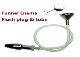 Men Women Funnel Anal Enema Flush Plug Tube Anus Vagina Plugin Cleaner with threaded connector and stainless steel Hollow Butt pl2468939