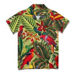 Men's Casual Shirts Tropical Birds Flower Beach Shirt Leaves Print Summer Men Vintage Blouses Short Sleeve Stylish Pattern Tops