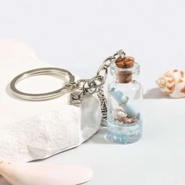 Sea Keychain Shell Starfish Conch Moving Liquid Drift Bottle Ring Ing Key Chains Friendship Gifts Handmade Jewellery