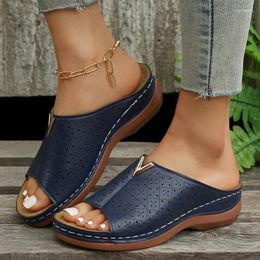 Casual Shoes For Women 2024 Fashion Round Open Toe Women's Slippers Summer Outdoor Wedge Ladies Beach