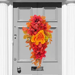 Decorative Flowers Artificial Fall Flower Wreath Wall Decoration Hanger Welcome Front Door Garland Swag For Home Office