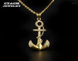 Pendant Necklaces Gold Silver Color Anchor Stainless Steel Iced Out Rhinestone Metal Bling Necklace Chain Hip Hop Men Women Jewelry13537541
