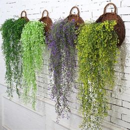 Decorative Flowers Artificial Hanging Plants Vines Fake Flower Willow Rattan Leaves Garland Plastic Grass For Home Garden Wall Balcony