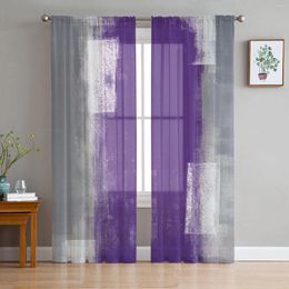 Curtain Abstract Oil Painting Texture Purple Grey Sheer Curtains For Living Room Decoration Window Kitchen Tulle Voile